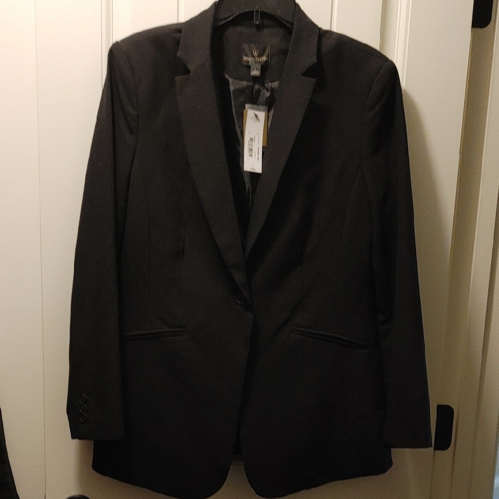 Worthington Womens Black Sport Coat with Notched Lapel and Relaxed Fit LARGE